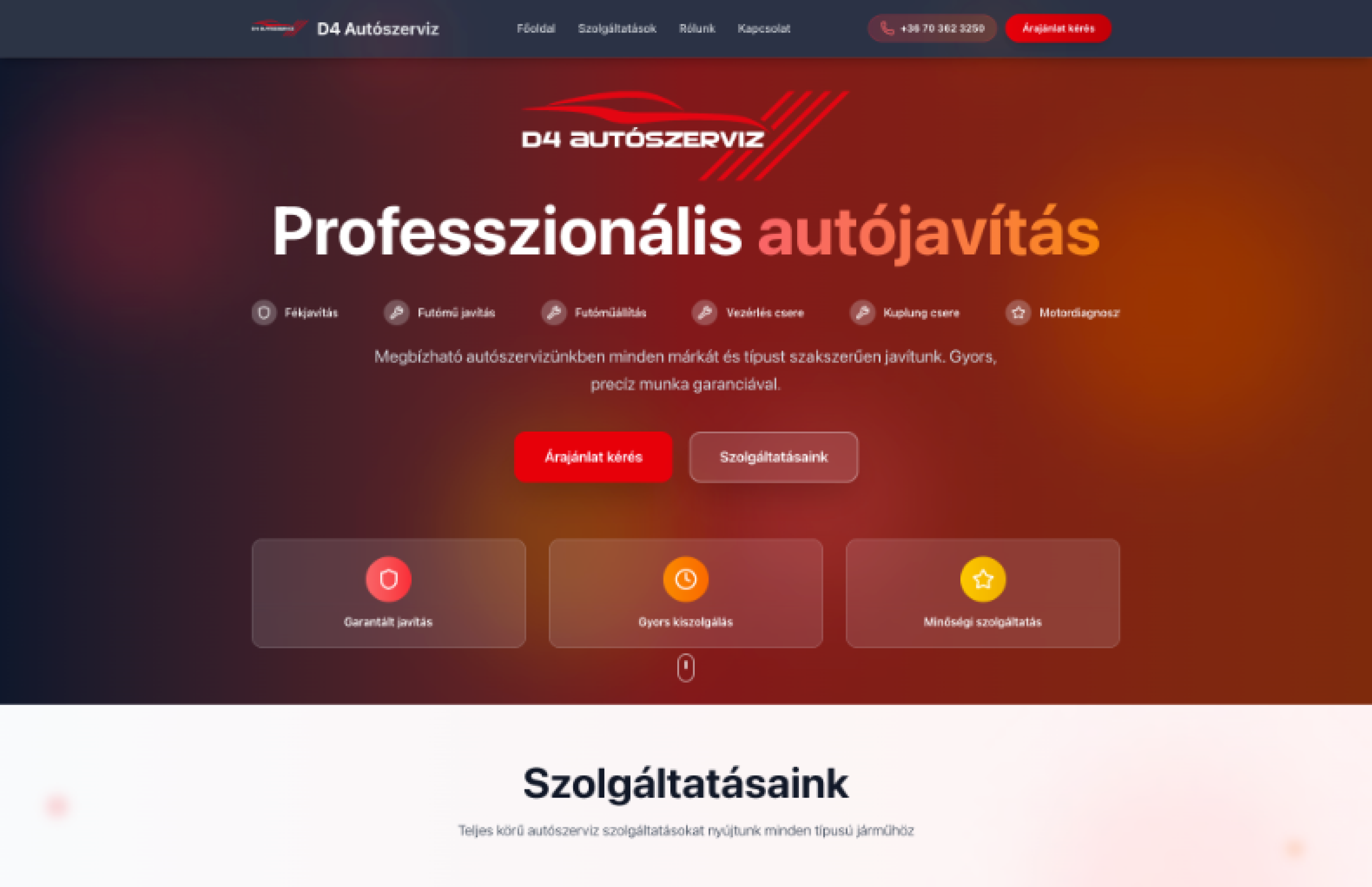 A D4 Autószerviz weboldala